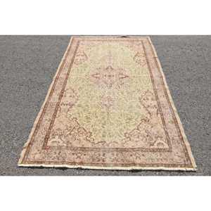 Turkish Large Rug 5.5x9.2 ft, <b>Brown</b> Solid Vintage <b>Wool</b> Rug - Product Image 1