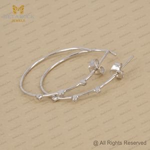 Boucles d'oreilles en or blanc massif 14 carats bijoux en diamant pavé blanc naturel cadeau pour elle boucles d'oreilles créoles faites à la main bijoux de mariage - Product Image 6