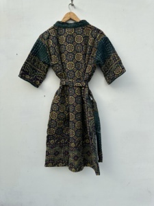 Chaquetas acolchadas Kantha de algodón de talla libre para mujer de la mejor calidad, Abrigos, Chaquetas con estampado Ajrakh para otoño, comodidad cosida a mano - Product Image 4