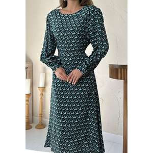 Vestido Verde Estampado con Cintura Natural, Transpirable y con Detalle Drapeado, Venta al Por Mayor - Product Image 2