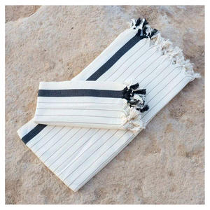 Peshtemal Hammam Toalla de Baño Muselina Algodón 90x180cm 350gr made in Turkiye Line Color Negro Natural - Product Image 2