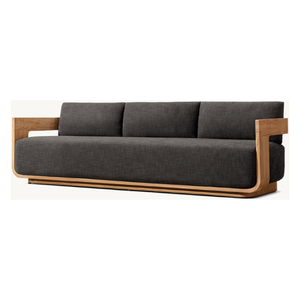 Sofá de 3 plazas de madera de teca de lujo con cojines de tela extraíbles para balcón, jardín y salón - Product Image 2