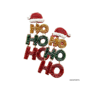 Vente en gros de boucles d'oreilles de Noël en perles dorées faites à la main HOHOHO bijoux de vacances festifs achat en gros cadeaux de fête parfaits bas - Product Image 3