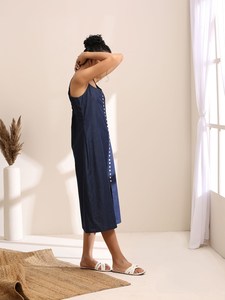 Haute qualité moderne imprimé fleuri Boho femmes coupe ample fluide coton Maxi robe col haut plage Silhouette pour vêtements d'été - Product Image 4