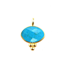 Pendentif Collier en Argent Sterling Forme Marquise Turquoise 6x9mm avec Connecteur en Pierre Facettée Sertie Or et Breloque Plaqué Or Troisième