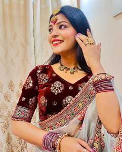 La mayoría de las ventas elegante indio Bollywood elegante Saree Tissu Orgenza tela de seda exclusiva blusa Sari elegante Ropa Étnica de lujo - Product Image 1