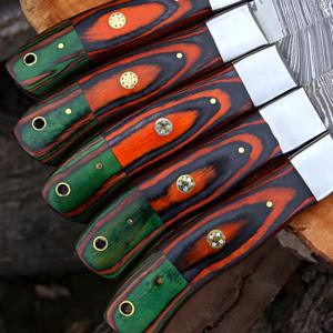 Juego de Cuchillos de Cocina de Acero de Damasco Hechos a Mano de Primera Calidad, 5 Piezas, Cuchillería Profesional para Chef, Ecológica, Ergonómica, con Mangos Ambidiestros - Product Image 6