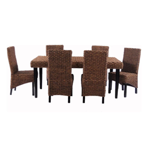 Juego de comedor de fibra de plátano natural con seis sillas perfecto para comedor interior ecológico - Product Image 1