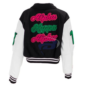 Alfa |   Kapa |   Chaqueta Universitaria Alpha Sorority Rosa y Negra con Logotipo Bordado, Transpirable y Resistente al Viento, Chaqueta Universitaria AKA Sorority - Product Image 2