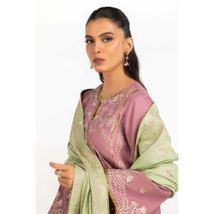 Conjunto de Traje Bordado de 3 Piezas en Viscosa y Seda Cruda para Mujer IPSTD-77420 - Product Image 3