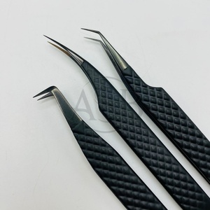 Vente chaude Noir Mat Japonais En Acier Inoxydable Extension De Cils Pince À Épiler Logo Personnalisé Diamant Grip Pince À Cils Pointe Pointue - Product Image 5