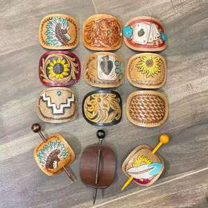 New American Western Style Real Genuine Leather Women <b>Barrette</b> <b>Hair</b> <b>Clips</b> Tooled Hand Painted High Quality Vintage <b>Hair</b> Stick - Product Image 4