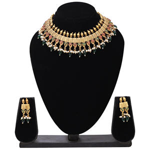 Traditionnel Antique Vintage En Laiton Chapado Antiguo Femmes Mat Plaqué Kempu Pierre Collier Boucles D'oreilles Ensemble À La Mode Lien À La Mode - Product Image 1