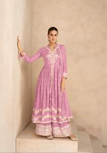 Traje étnico de trabajo de hilo de rayón pesado de último diseñador de Fab Zone para adultos, ropa de fiesta India pakistaní de alta calidad, Kurti Palazzo - Product Image 4