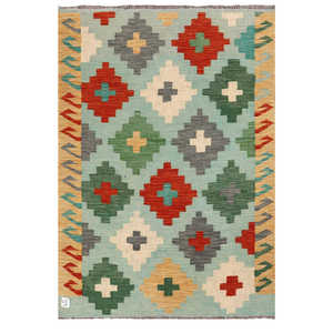 Alfombra Kilim de Maimana, Afganistán, 145 x 100 cm, Alfombras y Juegos de Alfombras Tradicionales Afganas - Product Image 1