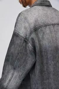 Vêtements vintage grande taille, vestes en jean pour hommes délavées à l'acide, 100% coton, streetwear, coupe slim, col montant, brodées, vestes d'hiver pour hommes - Product Image 4