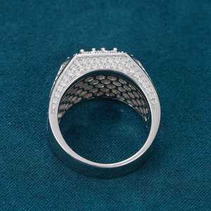 Luxury 6-Row <b>Signet</b> Square <b>Ring</b> 925 Sterling <b>Silver</b> Moissanite Diamond Vintage for Engagement Anniversary Party Gift Fashionable - Product Image 3