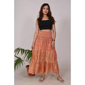 กระโปรงผ้าไหมพิมพ์ลายดอกไม้สำหรับผู้หญิงกระโปรงสั้นหรือยาวแต่งเอวยางยืดสำหรับใส่ไปงานปาร์ตี้ฤดูร้อน - Product Image 4