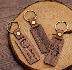 Porte-clés en bois personnalisé en gros-Porte-clés en bois et métal gravable vierge pour la sculpture de logo ou les accessoires de bricolage - Product Image 5