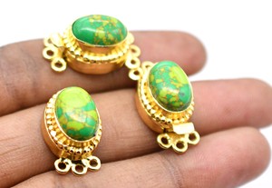 Prem Bhaya, piedra preciosa turquesa verde, cierre de caja ovalada de 1-3 hebras, chapado en oro de 18 quilates, componente de joyería de visibilidad mejorada de 26X15X10MM - Product Image 6