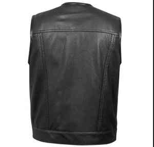 2025 Custom Genuine Leather Biker <b>Vest</b> for Men Winter Waterproof Breathable Casual Wear Embroidery Patches <b>Black</b> Hunting <b>Vest</b> - Product Image 2