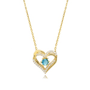 Doble corazón aguamarina CZ plata encanto COLLAR COLGANTE turco venta al por mayor 925 plata esterlina joyería fina hecha a mano - Product Image 1