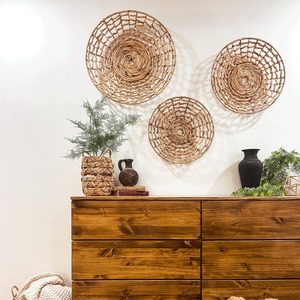 Set of 3 Versatile Natural <b>Wicker</b> Wall <b>Basket</b> Decor <b>Round</b> Water Hyacinth Woven Accent Versatile Wall Decorative Element - Product Image 5