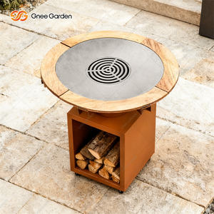 Barbecue extérieur moderne en acier corten rouillé avec foyer et roues, certifié CE, thermolaqué pour usage en jardin et cuisine - Product Image 5