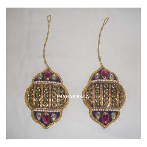Personalizar forma dorada Zari bordado árbol de Navidad adorno colgante Material de tela multicolor utilizado para decoración de fiesta de Festival - Product Image 1