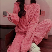Pijama de Mujer a la Moda, de Felpa Coral, Tejido Jacquard, Elegante, con Cintura Elástica, Personalizado, Grueso, Transpirable, de Dos Piezas, para Primavera