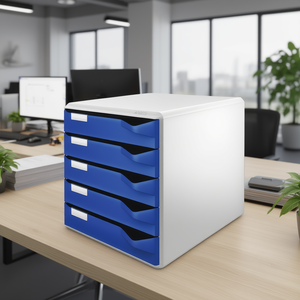 5-<b>Drawer</b> Extra-Wide Leitz Desktop Organizer (DIN A4)-Light Grey Housing & Blue <b>Drawers</b> - Product Image 3
