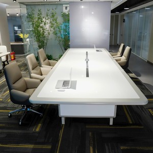 Modern White MDF 18 Person Conference <b>Table</b> Aluminum Frame Large <b>Office</b> Meeting Desk Executive Boardroom Furniture Set - Product Image 1