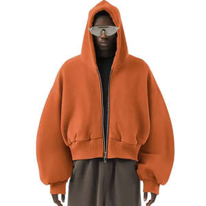 Wholesale Zipper Custom <b>Puller</b> Winter Hoodie 100% Cotton Fleece 600-800 GSM Heavy Drop Shoulder Long Sleeve Oversized Men - Product Image 3