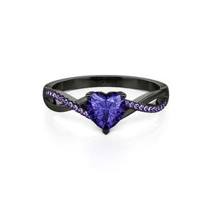 Engagement <b>Ring</b> Jeulia Gothic Twist Heart Cut Purple Stone <b>Black</b> <b>Ring</b> - Product Image 1