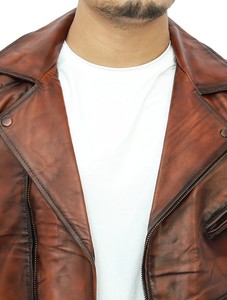 Veste de moto vintage marron pour homme, en cuir de mouton véritable vieilli, écologique, double conducteur, moto, coupe ajustée, hiver - Product Image 4