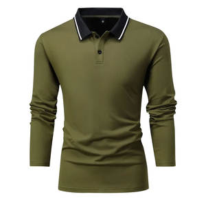 Polos informales de manga larga con cuello de solapa, tejido de punto sólido ligeramente elástico, top de ajuste regular con detalle de botones - Product Image 3