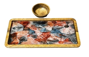 Ocean Bloom Platter Wooden Serving Platters for Parties Chips and <b>Dip</b> Hosting Plate with Holder Salad <b>Bar</b> Serving Set - Product Image 3