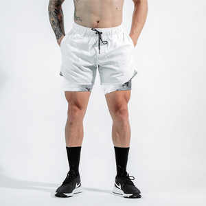 Short de gymnastique décontracté solide en polyester 2 en 1 pour hommes, teint en plaine, séchage rapide, respirant, entraînement sportif, basket-ball avec poche - Product Image 5