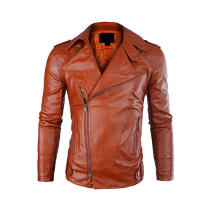 Veste réversible coupe-vent en cuir véritable marron bronzé personnalisée pour motard pour homme - Product Image 6