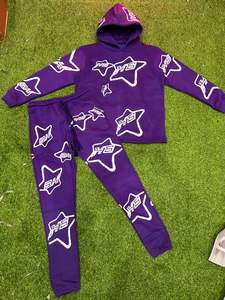 En gros, Survêtement d'hiver pour femme vintage 2025, imprimé sérigraphié, comprenant un sweat à capuche zippé et un pantalon évasé à taille élastique, léger - Product Image 2