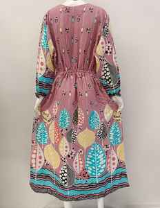 Robe de soirée décontractée à imprimé floral avec boutons à l'avant et cordon de serrage à la taille-pour l'été musulman Abaya Wear - Product Image 4