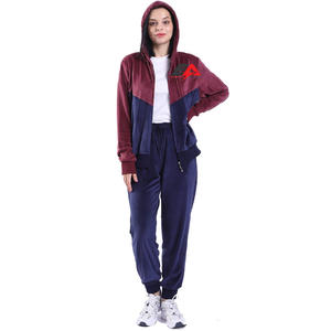 Top venta de las mujeres nueva moda Casual media cremallera deportes Sudadera con capucha pantalones de chándal cálido contraste Panel chándal - Product Image 1