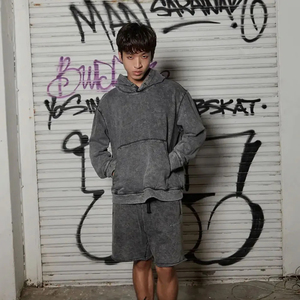Sweat à capuche oversize délavé premium pour hommes et femmes, 100 % coton, style Y2K, hiver, couleur unie, streetwear vintage, épais et délavé - Product Image 5