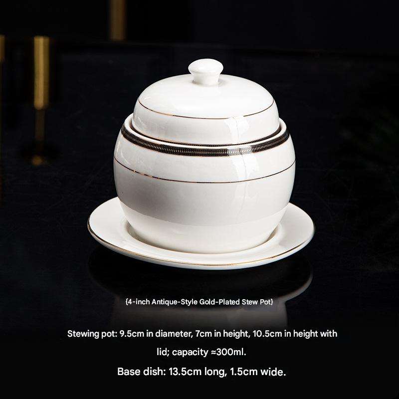 Olla para estofado dorada de 4 pulgadas con plato