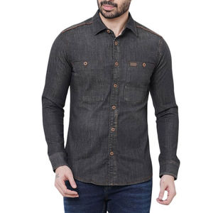Camisa de Mezclilla para Hombre, Cuello Camisero, Algodón con Spandex, Color Sólido, Manga Larga, Venta al Por Mayor, Proveedor Profesional - Product Image 1