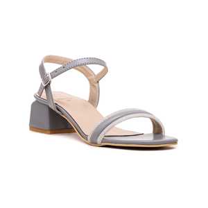 Sandalia de tacón con correa en el tobillo formal gris FR5216 encaje de Punta abierta de moda impermeable con cordones de hoja perenne para actividades al aire libre de verano - Product Image 2