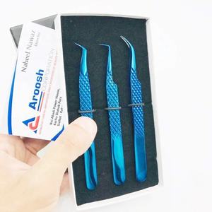 Venta al por mayor de pinzas para extensiones de pestañas de agarre de diamante de acero inoxidable sólido logotipo personalizado punta de fibra azul de plasma sostenible - Product Image 4