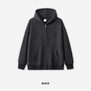 Sudadera con capucha con cremallera completa de algodón con estampado de hojaldre Sudaderas CON CAPUCHA DE MODA lavadas con ácido Vintage para hombres Sudadera con capucha con cremallera personalizada - Product Image 5