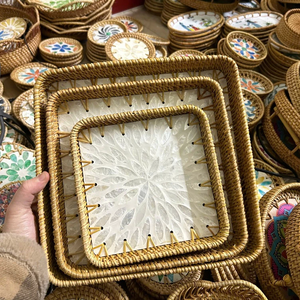 Handcrafted Square Rattan Lacquer Tray From Vietnam Mother of Pearl Inlay Serving Tray for Home Decor or Gifts - Product Image 4