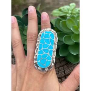 Natural Stone Zuni Turquoise Sterling <b>Silver</b> Inlay <b>Ring</b> Size 6 for <b>Men</b> - Product Image 2